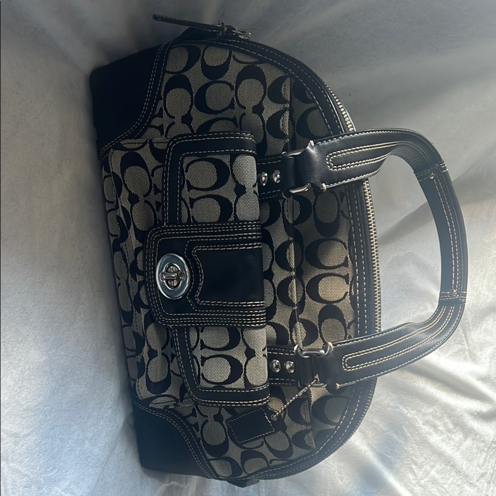 Coach Black and Gray Satchel with Signature Monogram